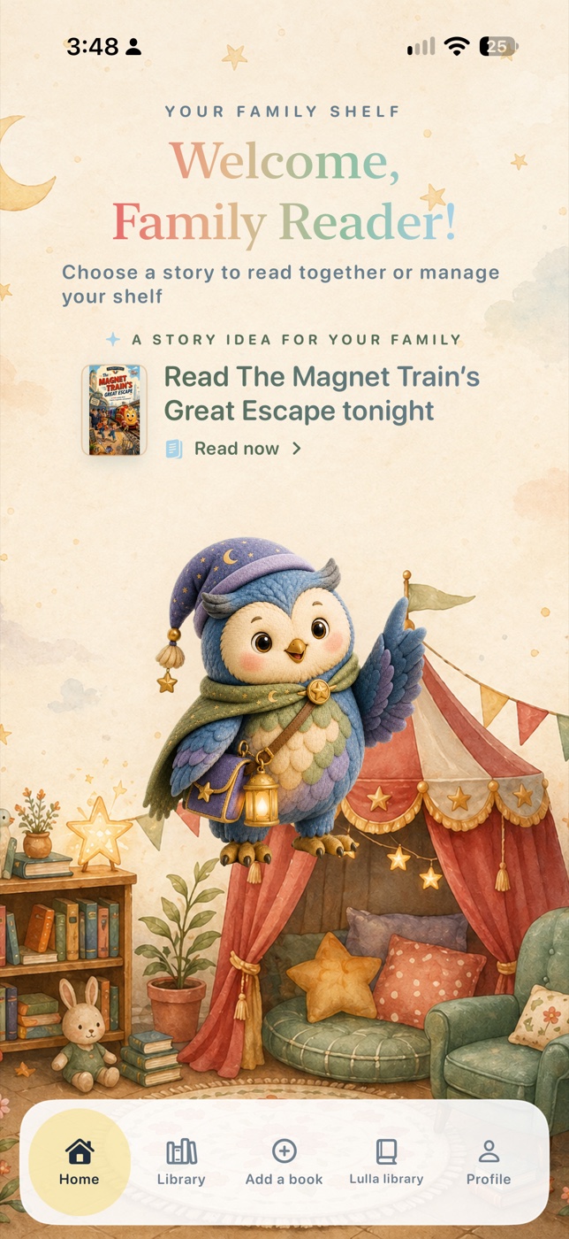 Actual Lullashelf app home screen