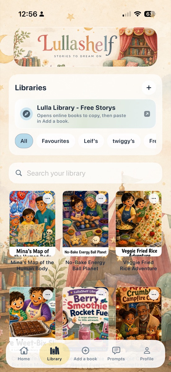 Lullashelf app library screen